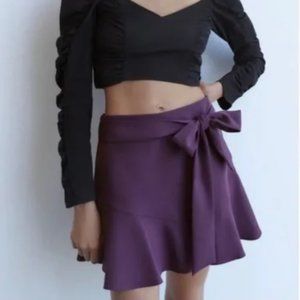 Zara purple skort/ skirt with built in shorts and tie front detail
